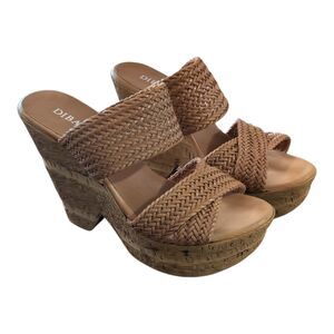 Diba True Boho Stacked Faux Cork Wedge Heel Nude Buff Women's Size 8.5 Summer